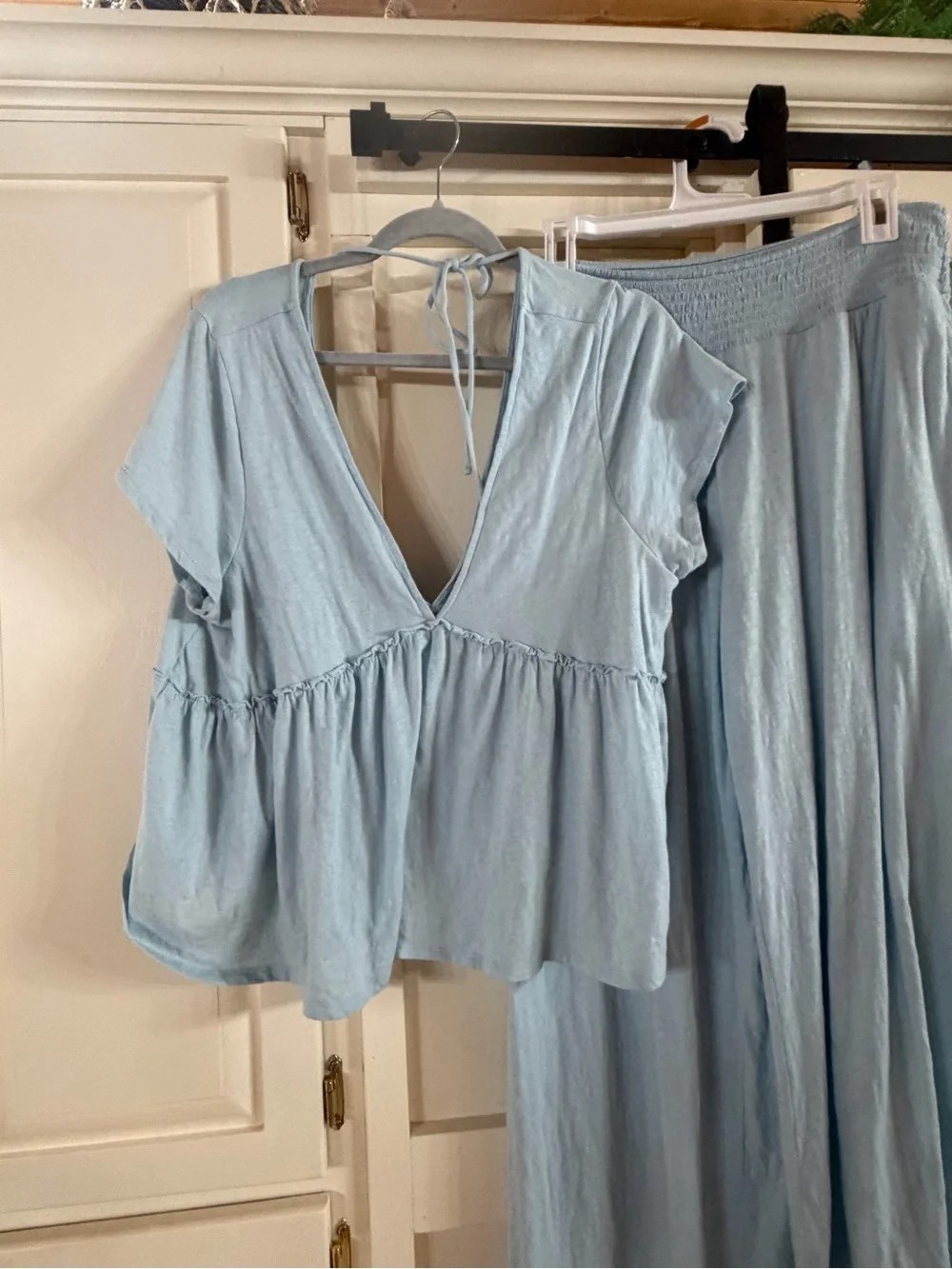 American Eagle Outfitters Light Blue V-Neck Peplum Tunic